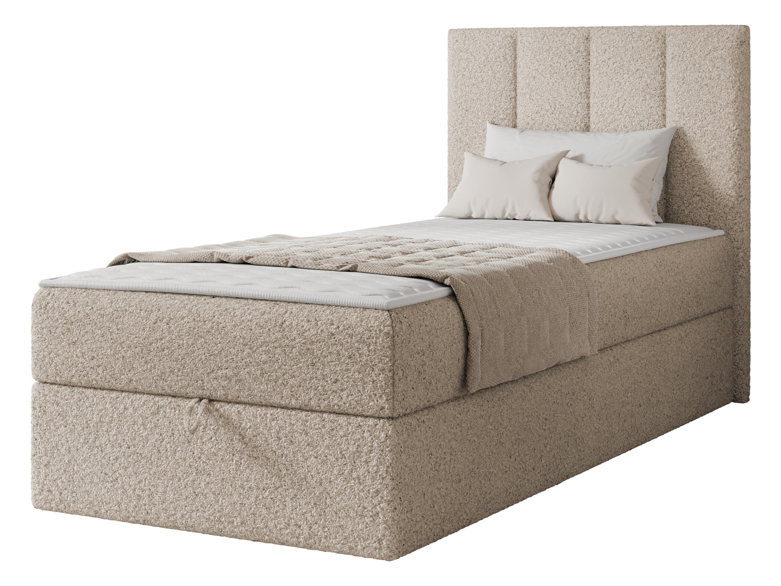 BOXBETT Rebos Single Boucle - H3 - Beige, Holz/Textil (90/200cm) - MIRJAN24