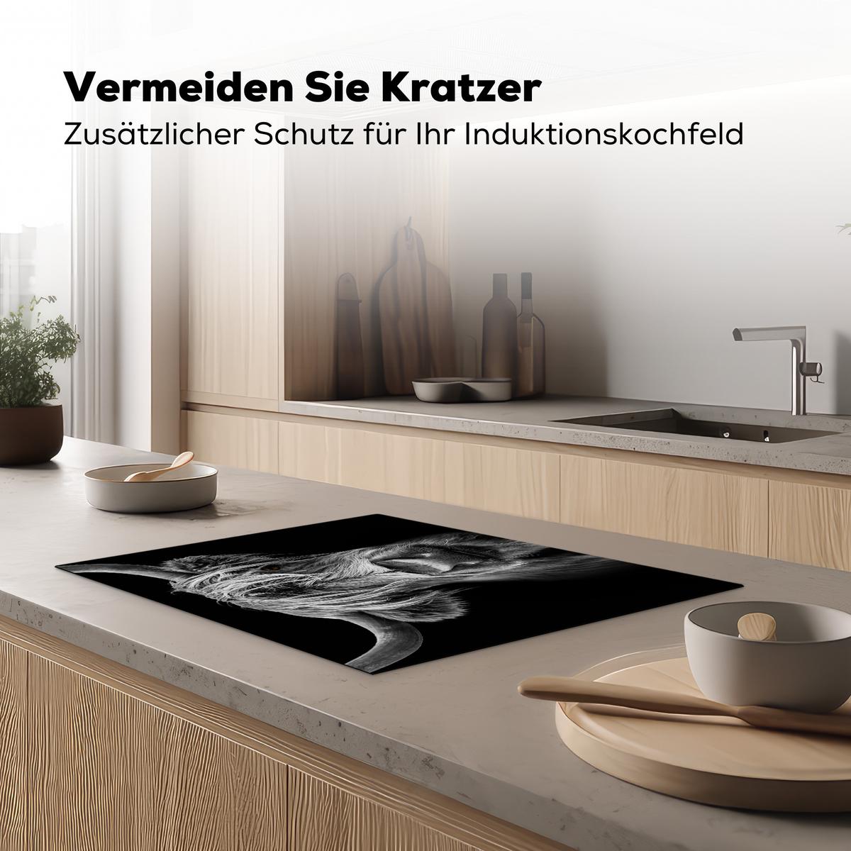 HERDABDECKPLATTE Schottischer Highlander - Hörner - Schwarz - Weiß - Kuh - Wild - Tiere Herdabdeckung Induktionsfeld 70x52 cm - Schwarz, Kunststoff (70/52/0.2cm) - MuchoWow