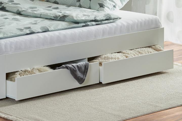 Ausziehbett weiß Holz 2 Bettschubladen Stauraum