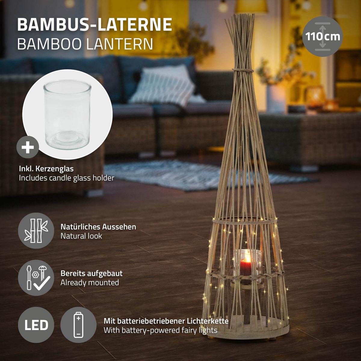 BAMBUS LATERNE H: 110 cm Holzfarbe Boho Stil - Naturfarben, Holz (31/110/31cm) - ECD-Germany