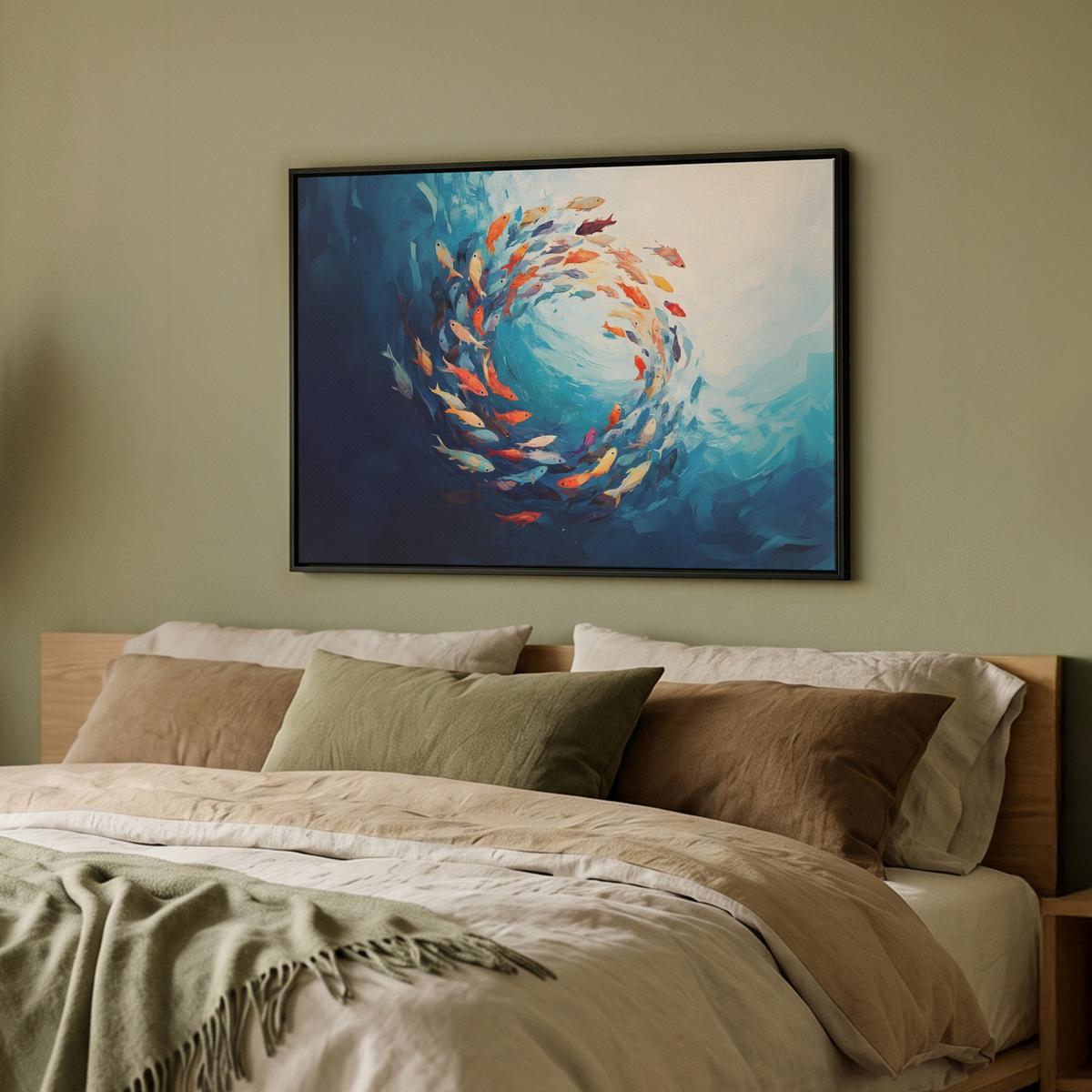 LEINWAND Bilder mit Rahmen - Meer - Fische - Bunt - Dynamisch - 70x50 - Hellblau, Textil (70/50cm) - MuchoWow