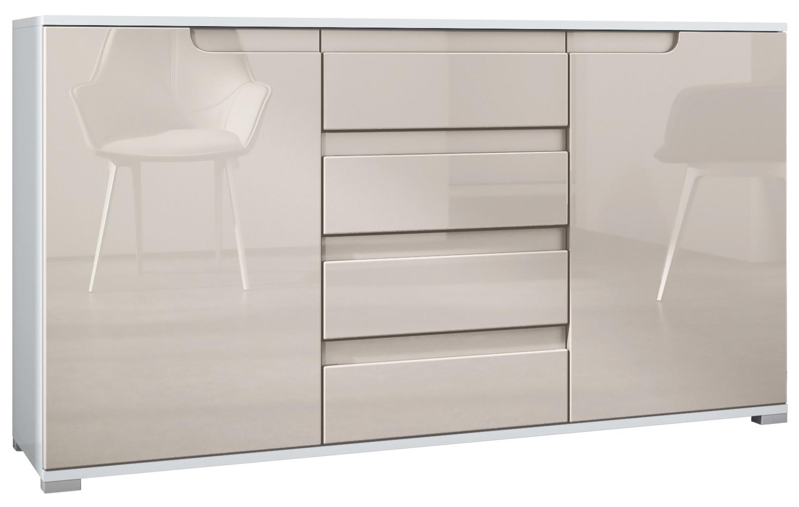 SIDEBOARD Sylt Sandgrau Hochglanz / Weiß Hochglanz - Sandfarben, Holzwerkstoff (138.5/75.5/35cm) - Vladon