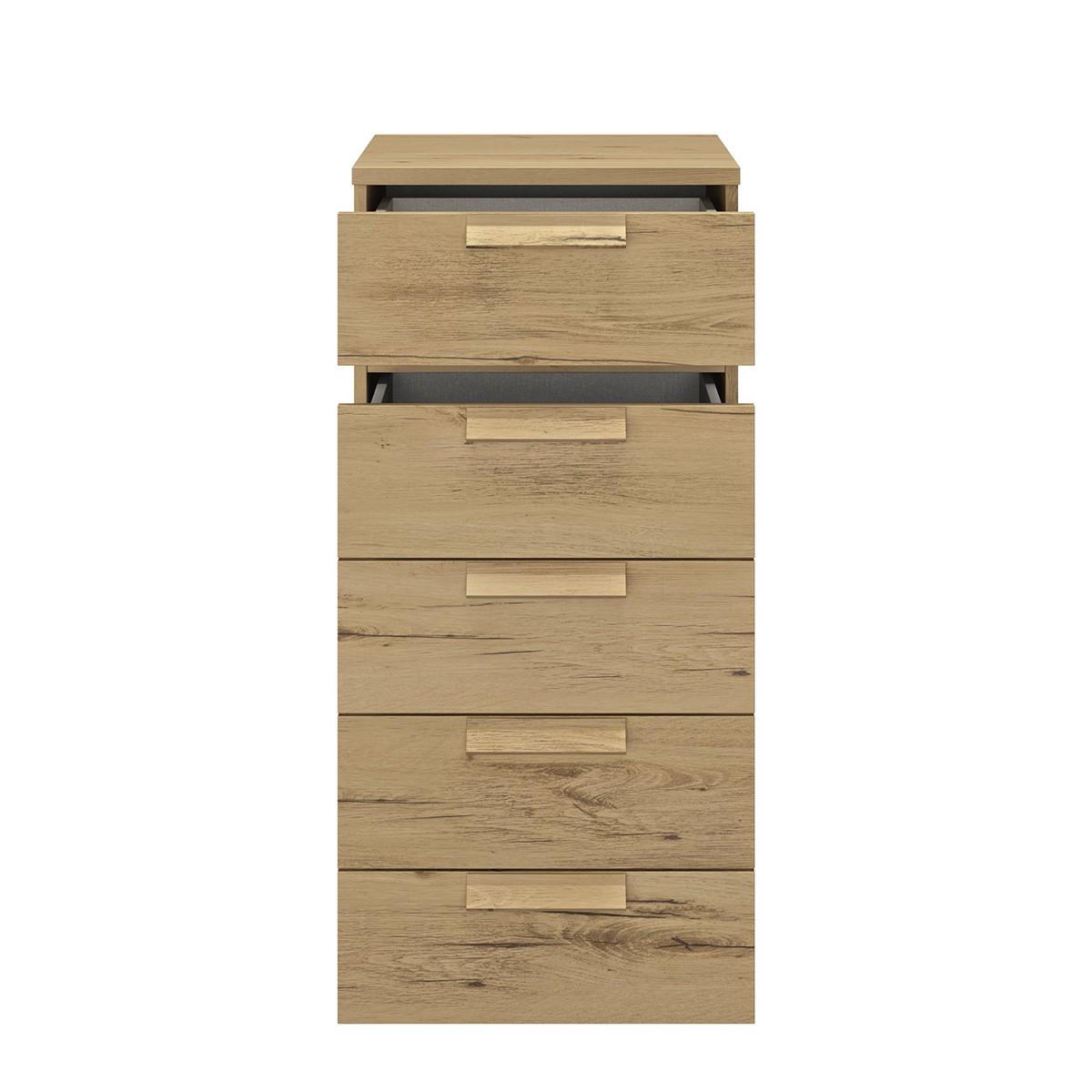 KOMMODE 5 Schubladen Cyrus - Französische Herstellung - 48/45/105 cm - Nussbaumfarben, Holzwerkstoff (45/105/45cm) - Calicosy
