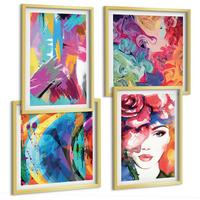BILDER SET 4er Set - 50x50 cm & 40x60 cm Goldrahmen - Farbenfrohes abstraktes Porträt - Goldfarben, Kunststoff (50/50cm) - TULUP