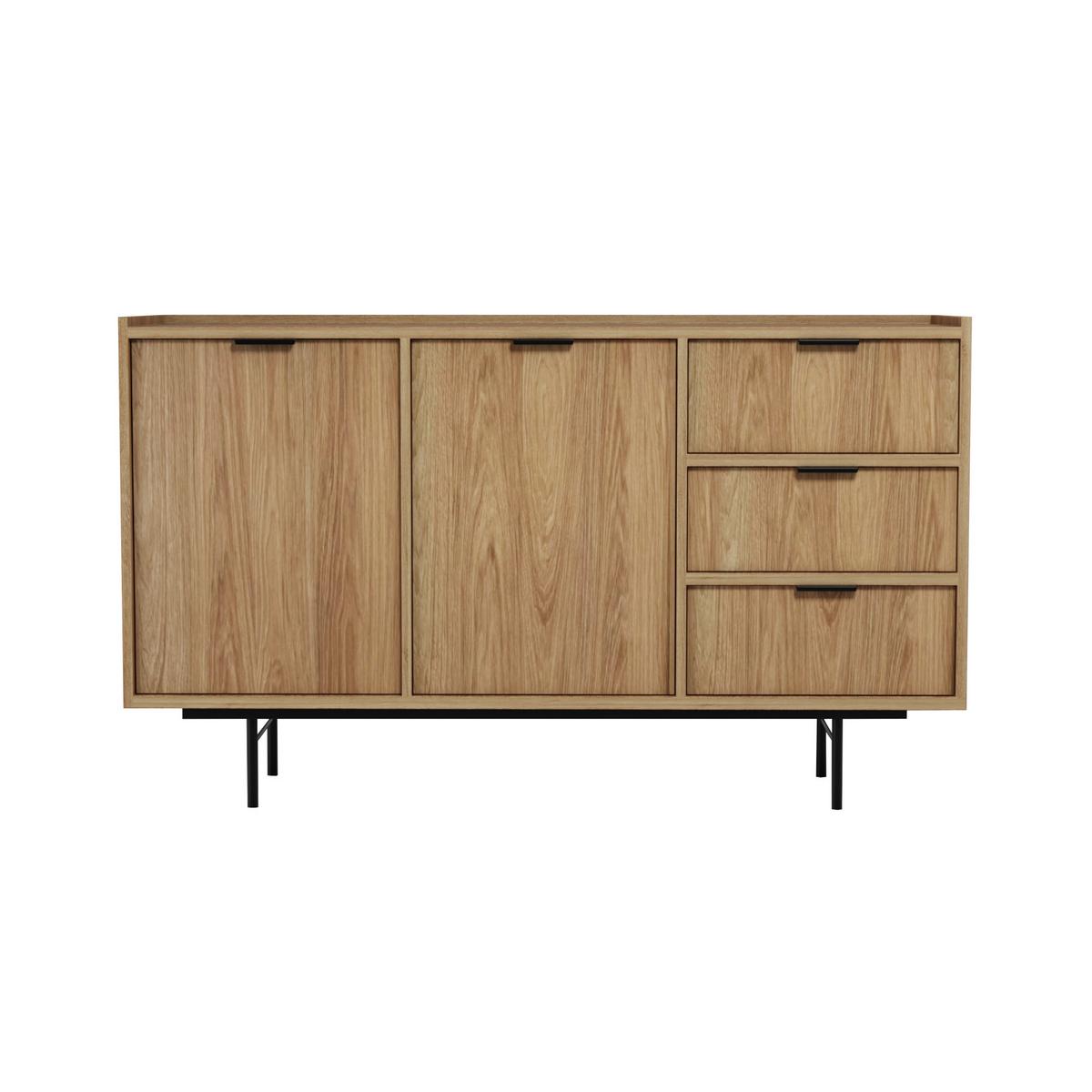 WOHNWAND Evron Kommode 150 cm TV-Board 150 cm Bücherregal 90 cm, Hikora Eiche - Eichefarben/Schwarz, Holzwerkstoff/Metall (150/90/40cm) - Beautysofa