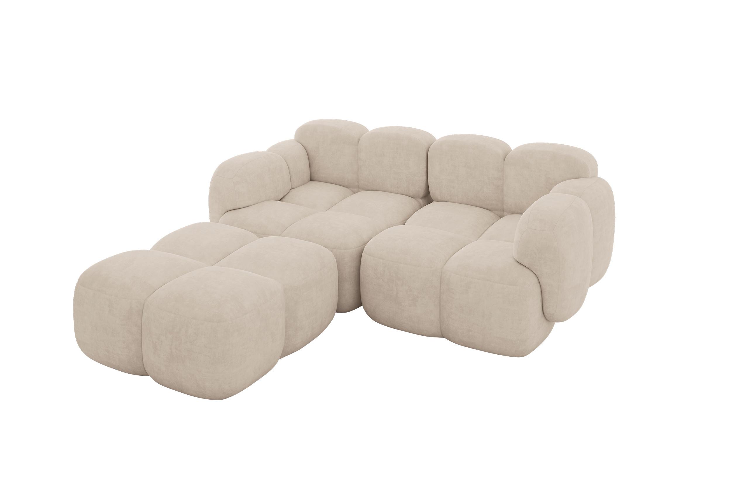 ECKSOFA modulares Sofa Links Miko-L1 214x205x75 Beige Velours - Ecru/Schwarz, Holzwerkstoff/Kunststoff (214/205cm) - ALTDECOR
