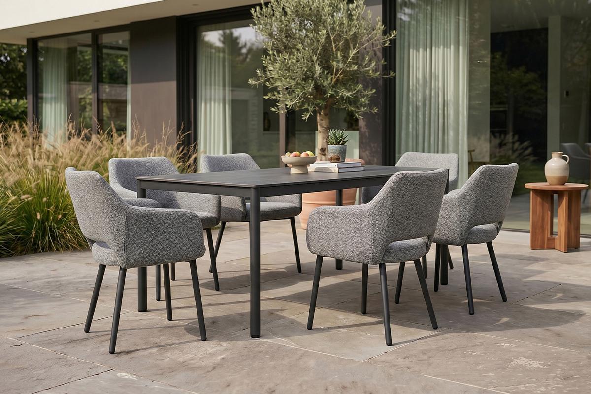 GARTEN-ESSGRUPPE AMUR 7ER SET Grau Flachgewebe, Keramik - Grau, Keramik - KAWOLA
