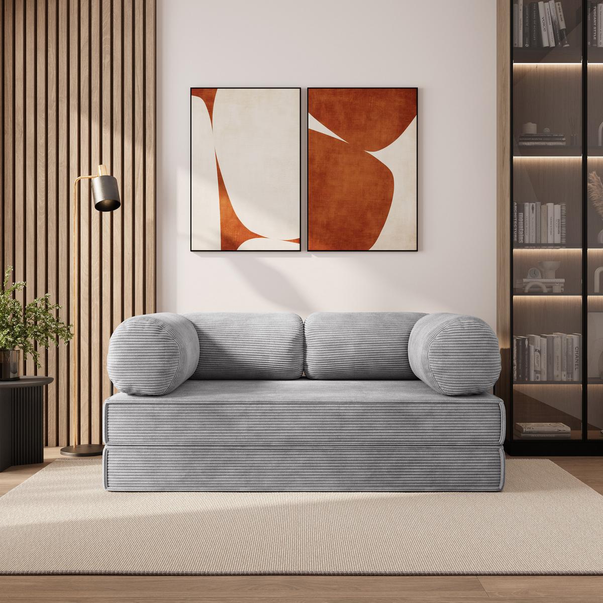 BETTSOFA ALVIO aus Schaumstoff Cordstoff Hellgrau Schlaffunktion - Hellgrau, Textil (170/68/80cm) - MASSENO
