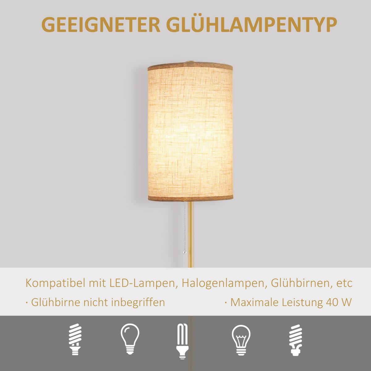 STEHLAMPE Leinen Stahl Cremeweiß - Weiß, Textil (25.5/25.5/157cm) - HOMCOM