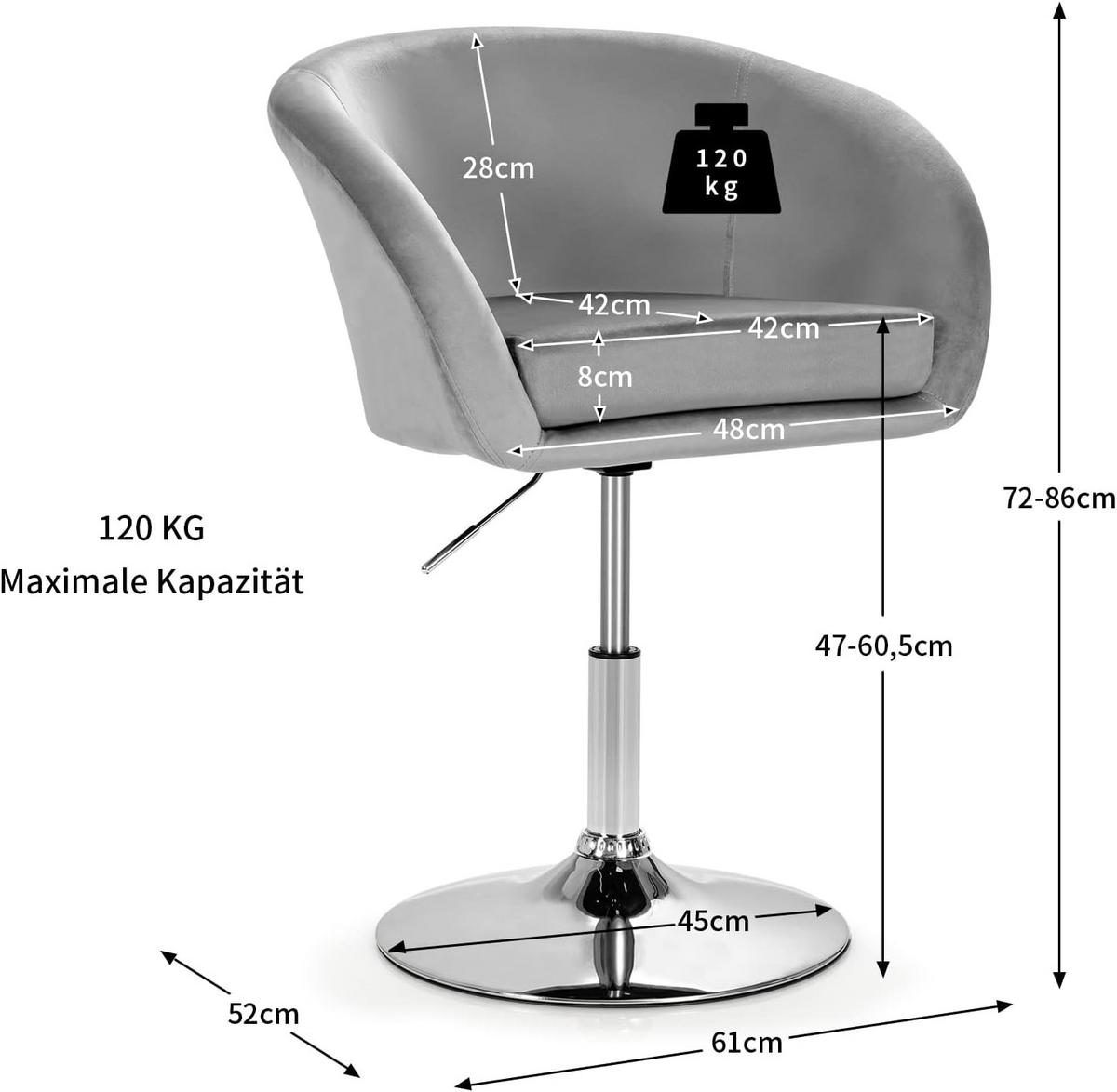 ESSZIMMERSTUHL Samt Drehsessel Grau - Grau, Metall (61/86/52cm) - COSTWAY