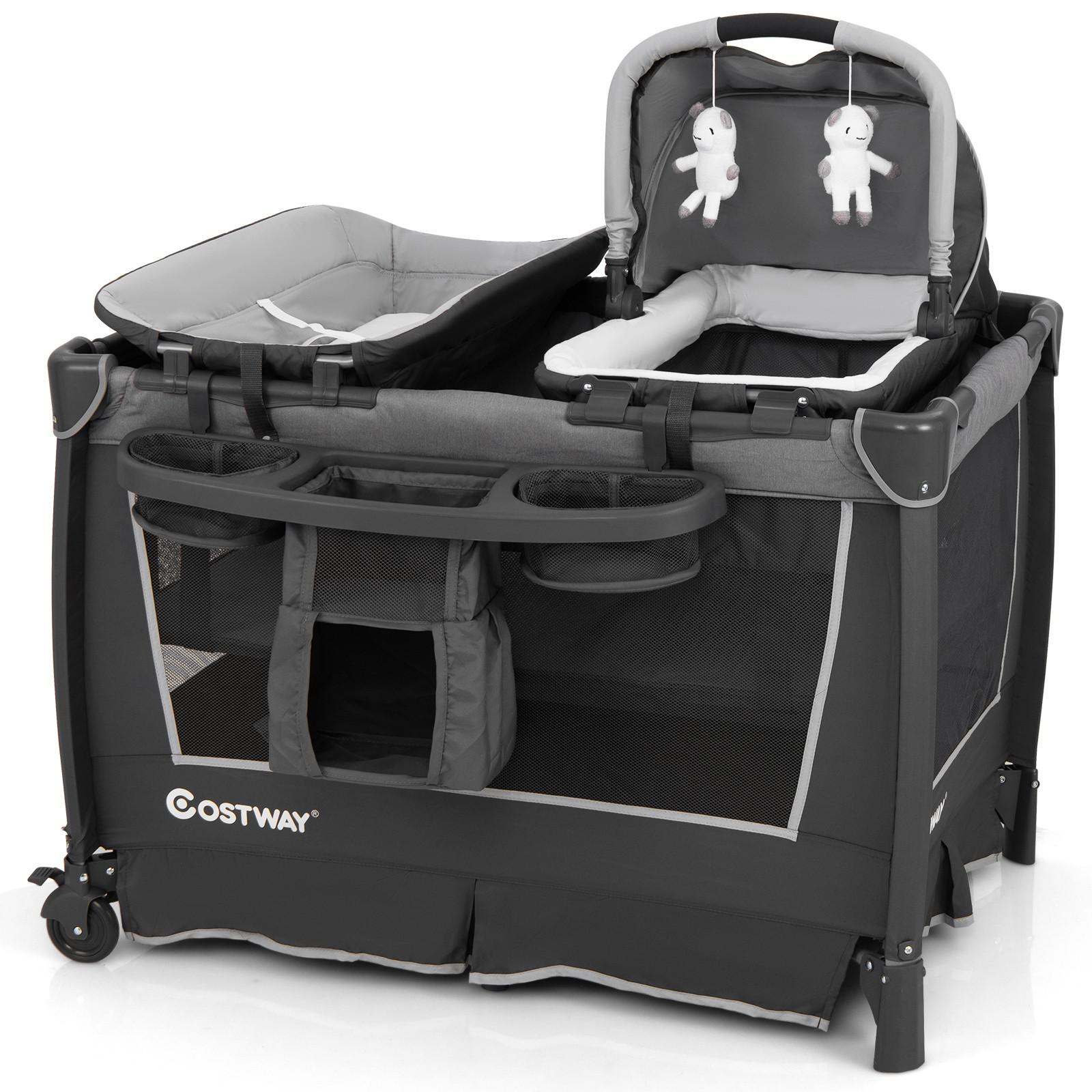 KINDERBETT mit Matratze grau - Grau, Textil - COSTWAY