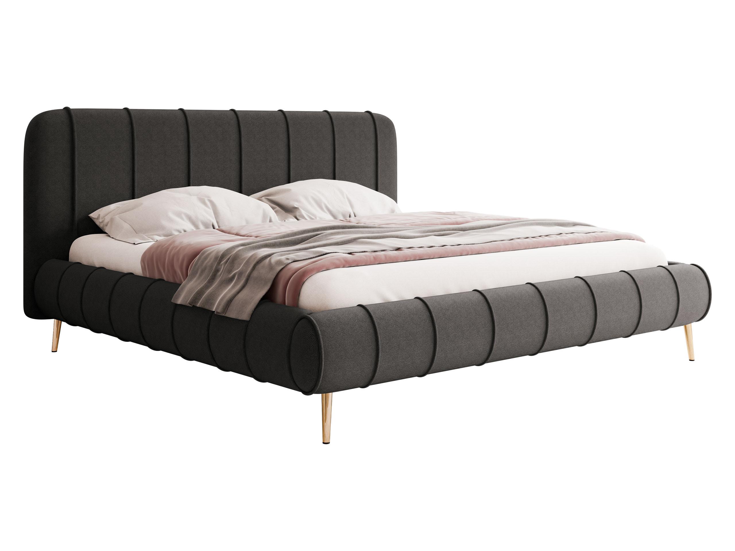 POLSTERBETT Slim XI mit Füße - Dunkelgrau/Goldfarben, Holz/Holzwerkstoff (160/200cm) - MIRJAN24