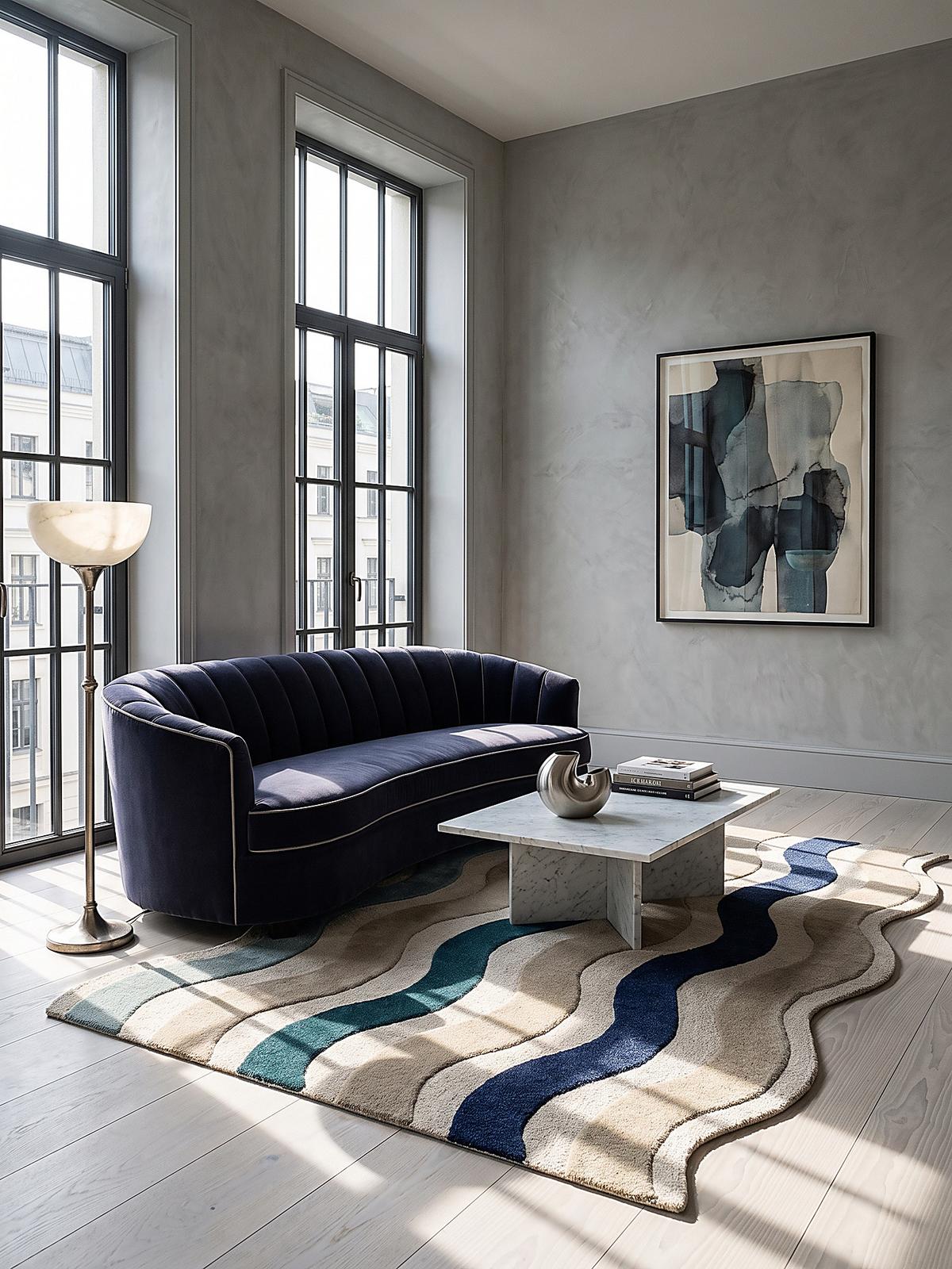 WOLLTEPPICH handgetuftet MONNOW, Wellenstreifen, Natur-Blau, 140 x 200 cm - Blau/Beige, Textil (140/200cm) - KADIMA DESIGN