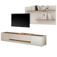WOHNWAND 2-teilig weiß, Eiche Wotan 300 cm, Schrankwand mit XL-Lowboard - Eiche Wotan/Schwarz, Glas/Holz (300/180/45cm) - Furn.Design