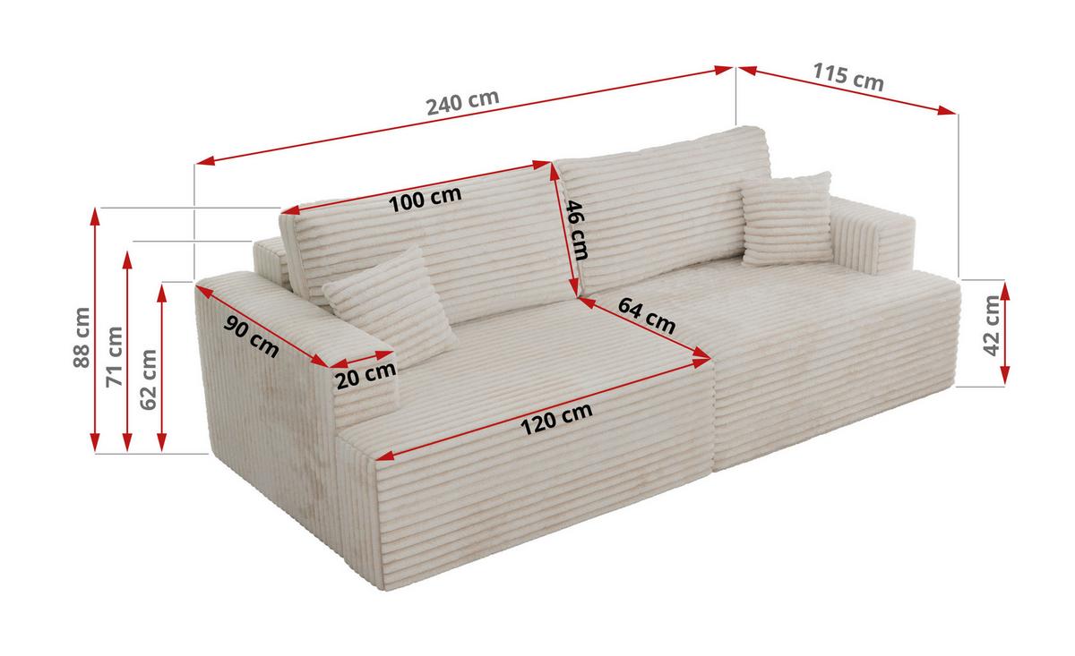 4-SITZER SOFA VIRELLA Beige Cord - Beige/Schwarz, Textil (240/88/115cm) - MKS
