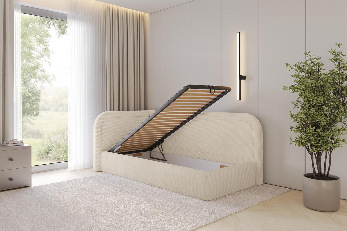 EINZELLBETT Jugendbett mit Bettkasten, Rechts - JOVY 90x200 Beige - Kaschmir, Holzwerkstoff/Textil (90/200cm) - ALTDECOR