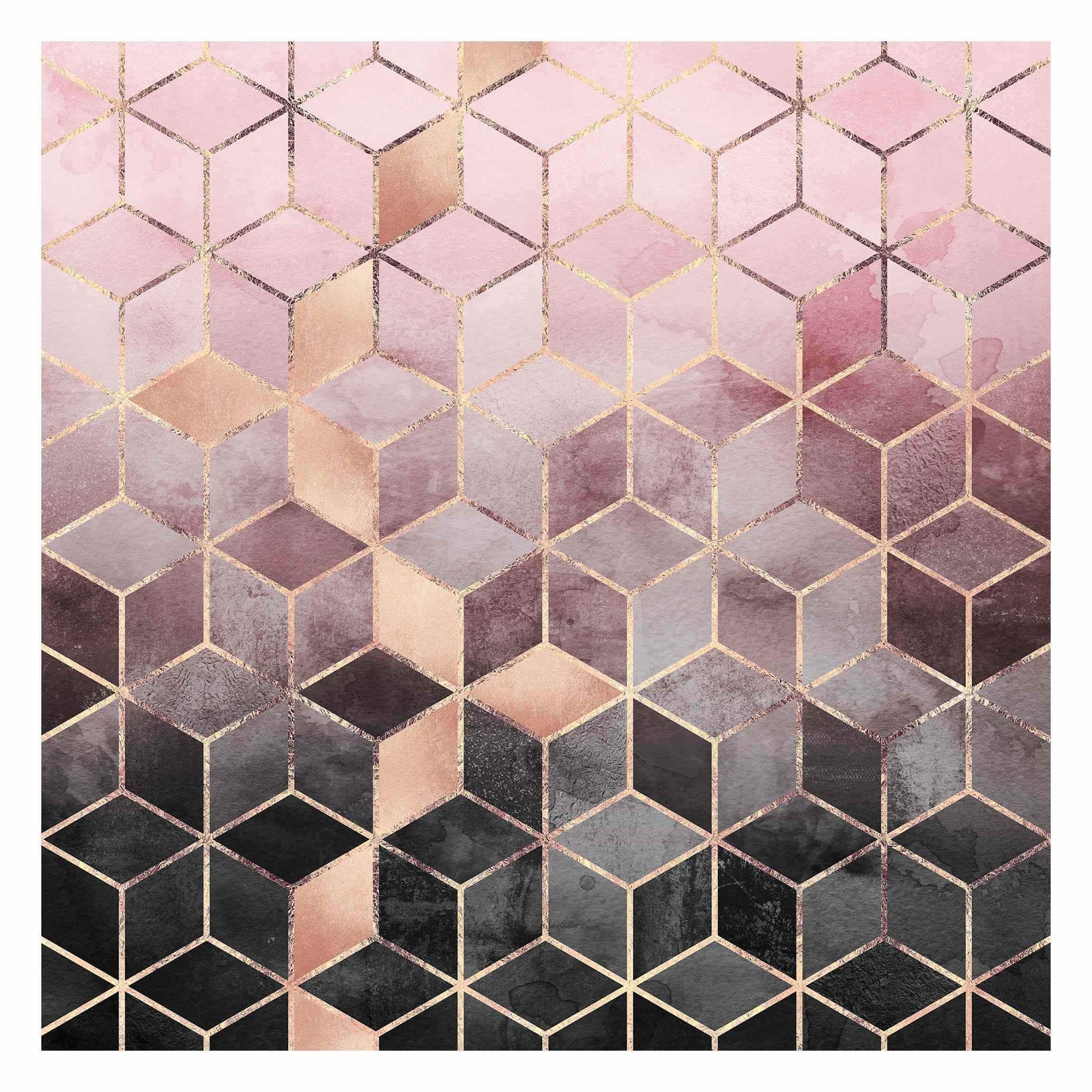 FOTOTAPETE Rosa Grau goldene Geometrie 192/192 cm - Rosa, Papier (192/192cm) - Bilderwelten