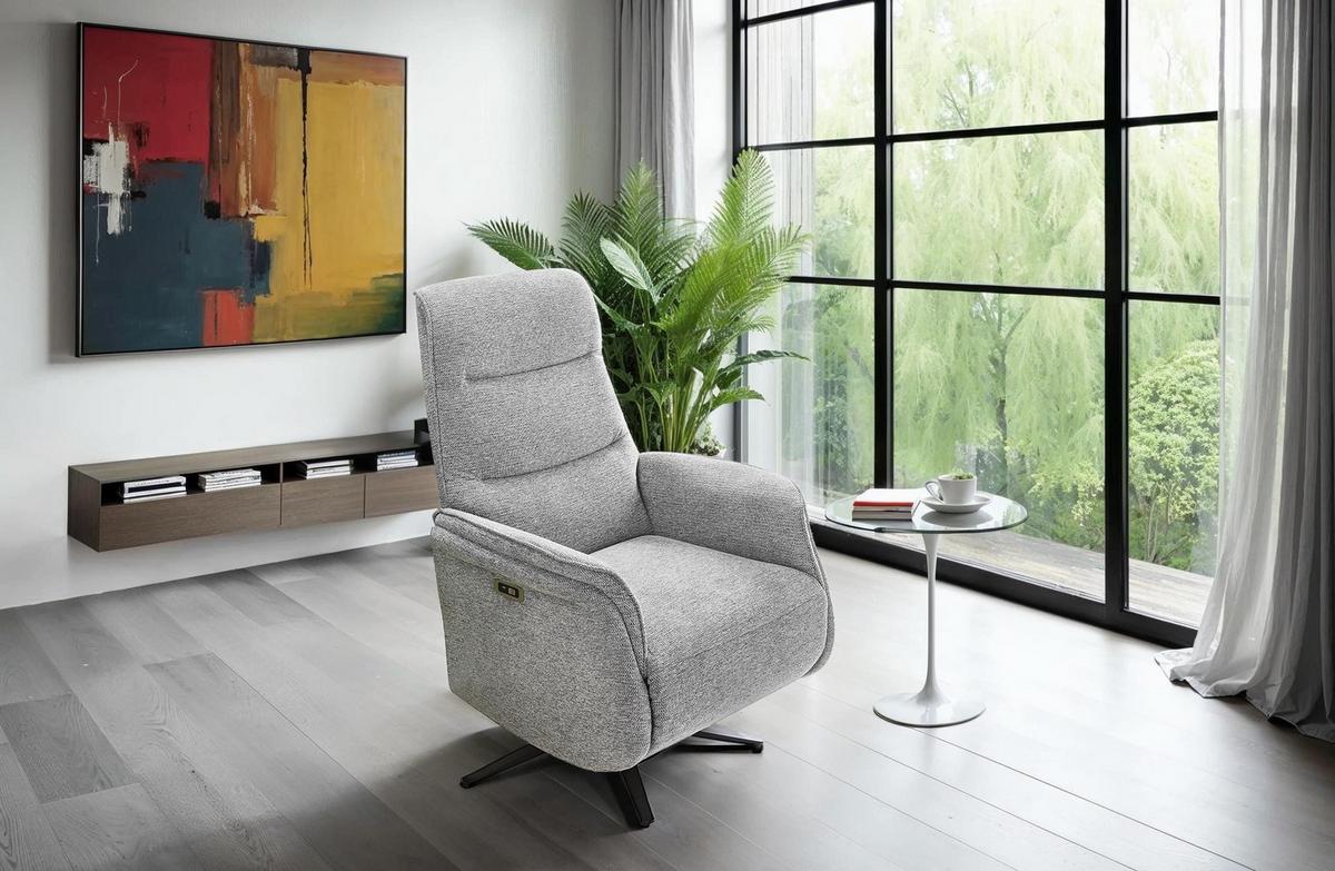 TV-RELAXSESSEL elektrisch mit Massage-/Heizfunktion, zweimotorische Verstellung B74/T89/H108 cm, Chenille-Bezug Grau /15600 - Schwarz/Grau, Textil/Metall (74/108/89cm) - luma-home