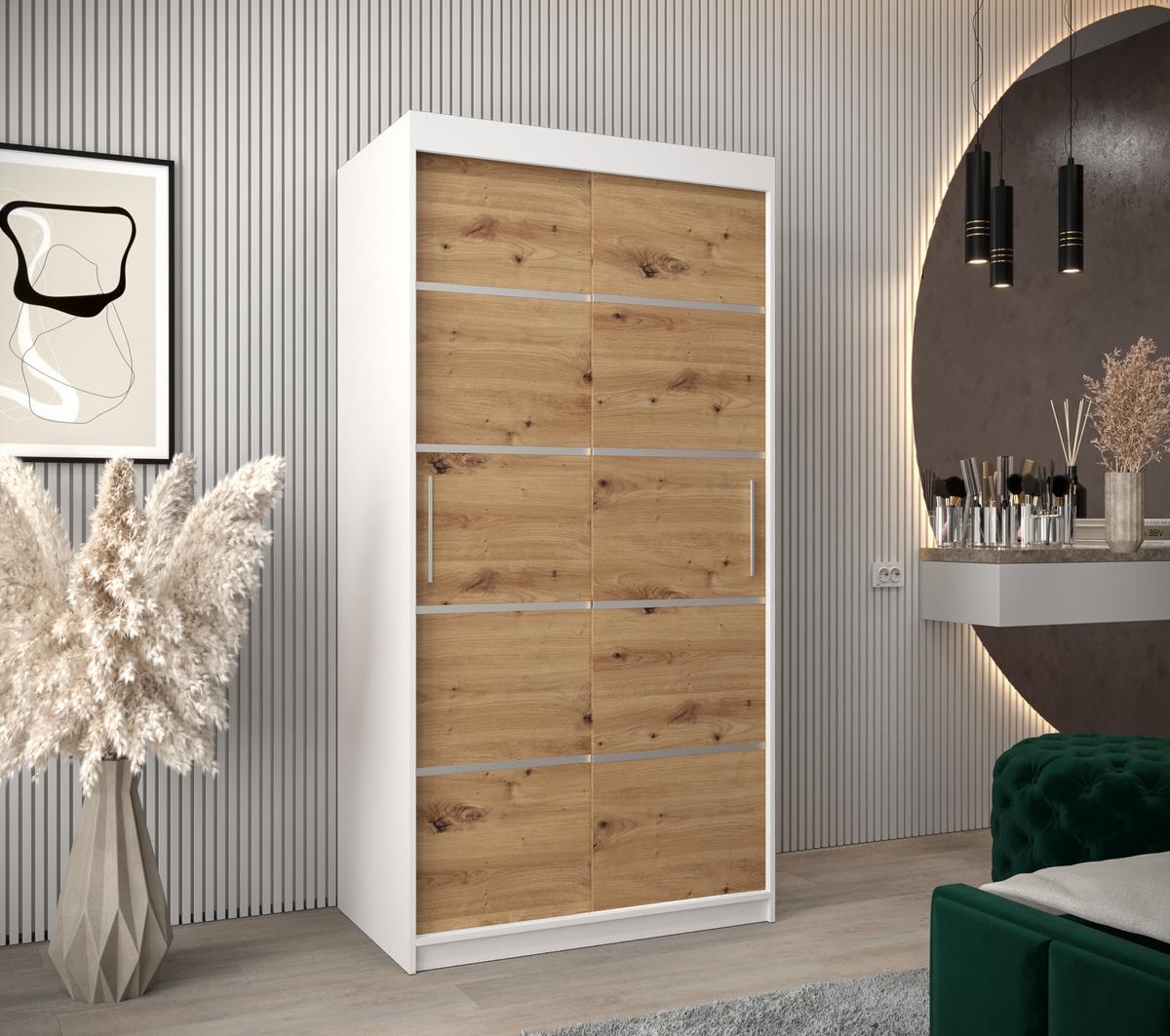 SCHWEBETÜRENSCHRANK 200/100/62 2-türig - Silberfarben/Eiche Artisan, Holz/Kunststoff (100/200/62cm) - MÖBEL KRYSPOL