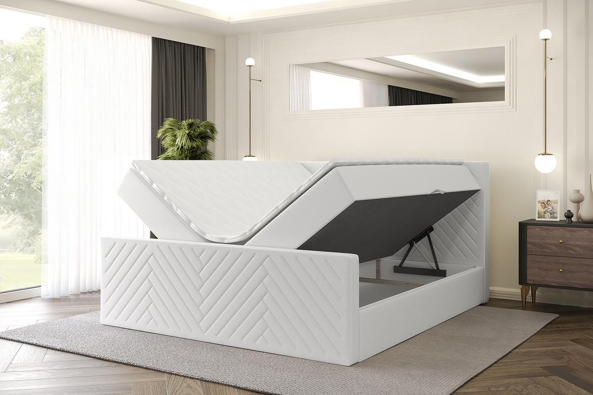 BOXBETT mit Matratze und Lattenrost - VEXA-Z - 160x200 - Weiß Kunstleder - Weiß, Holzwerkstoff (160/200cm) - ALTDECOR