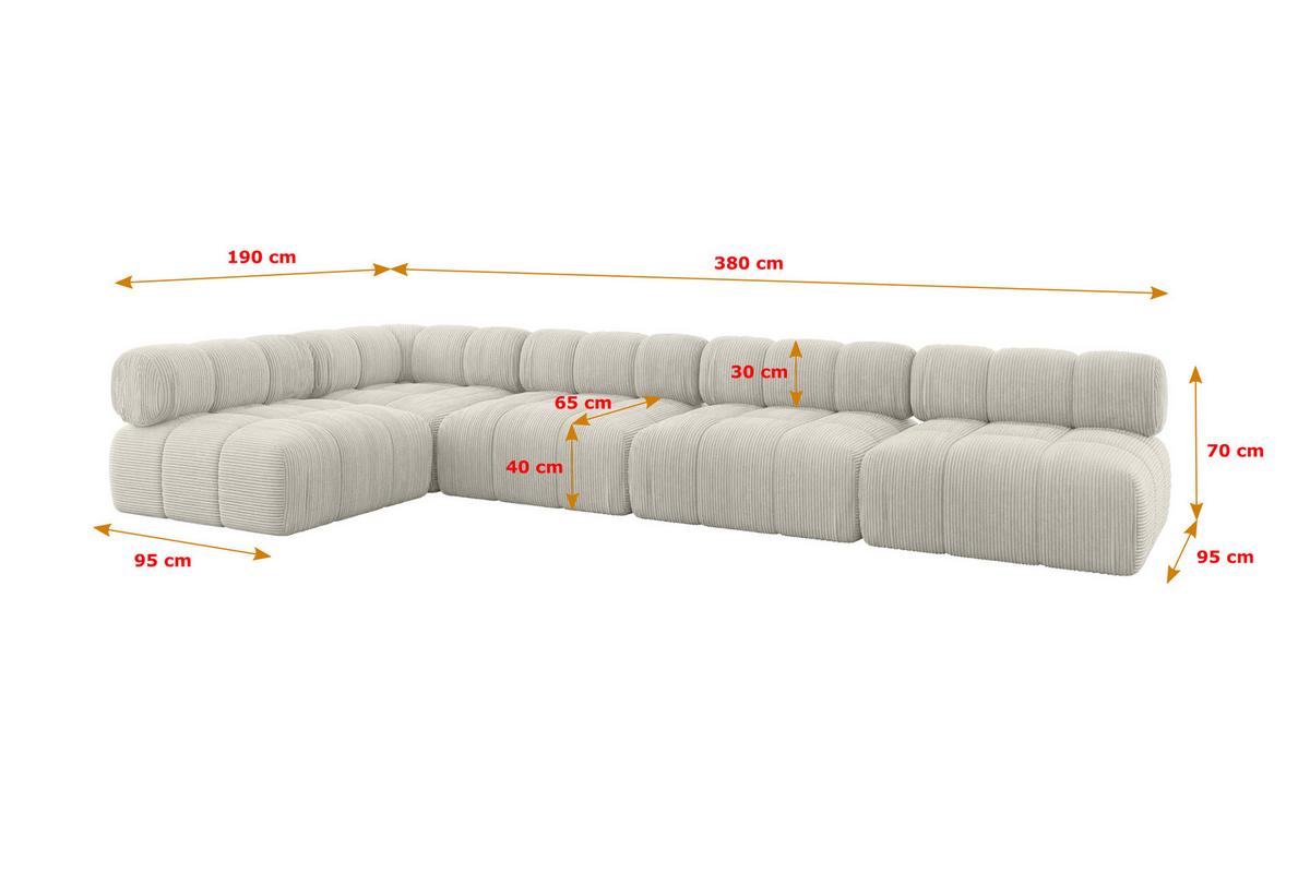 ECKSOFA modulares Sofa Samaro-L3 - 380x190x70 cm Creme Cord - Hellgrau/Creme, Holzwerkstoff/Textil (380/190cm) - ALTDECOR
