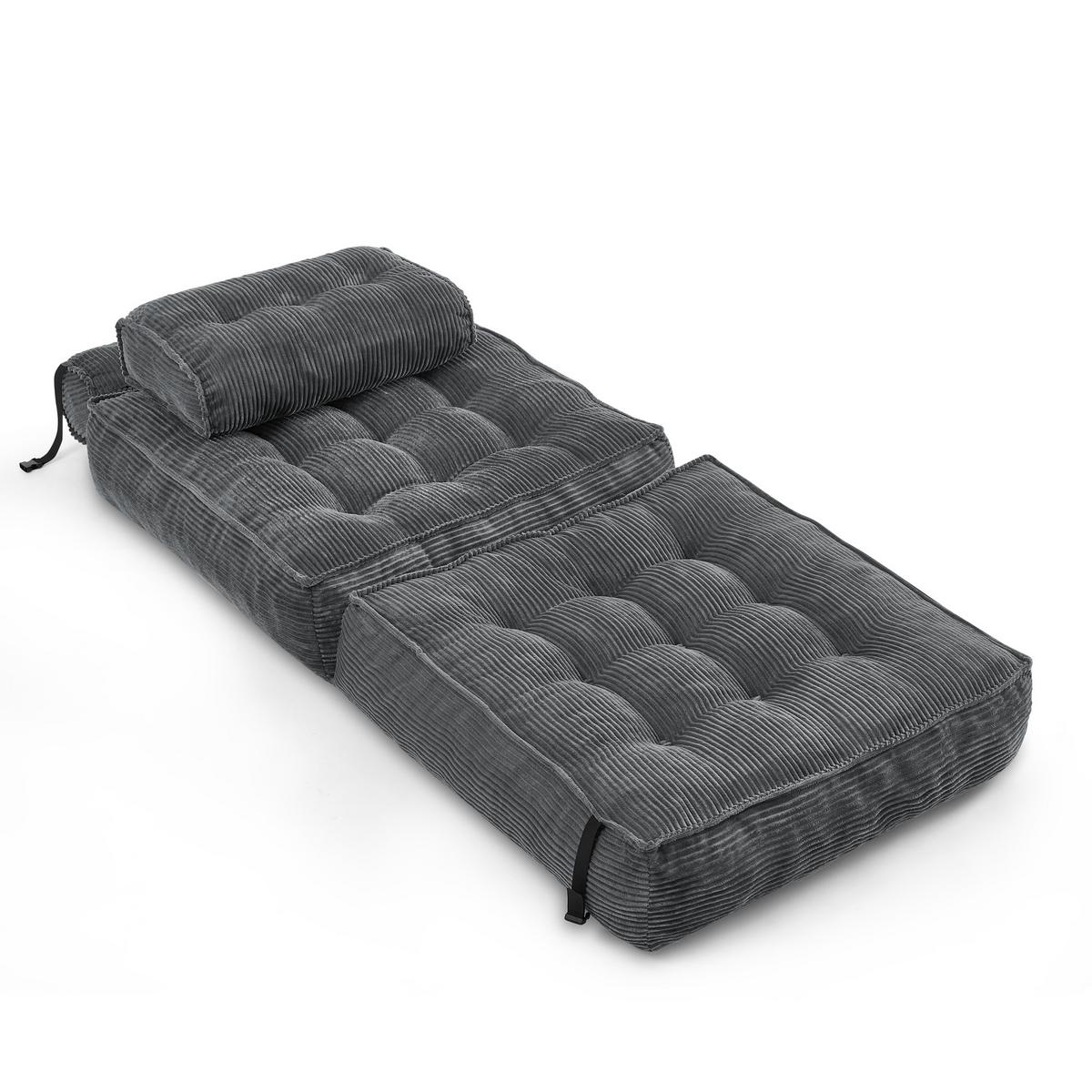 SCHLAFSESSEL 2-in-1 aus weichem cord, klappbar als loungesessel und gästebett - Dunkelgrau, Kunststoff (85/85/85cm) - Urban Meuble
