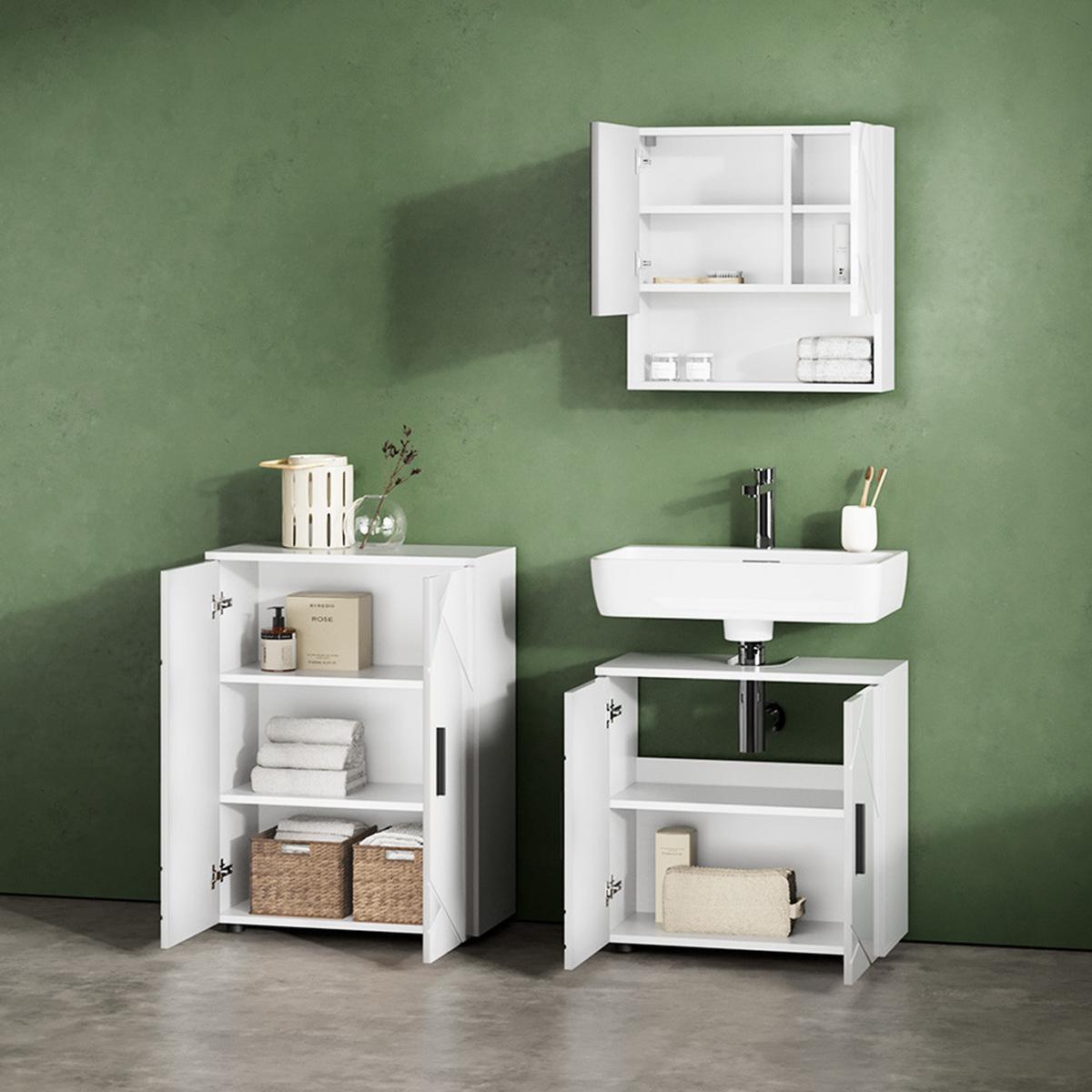 BADMÖBEL-SET Ronco Weiß Hochglanz 3 Teile, mit Unterschrank 60 cm - Weiß Hochglanz, Holzwerkstoff (60/59/30cm) - Livinity®