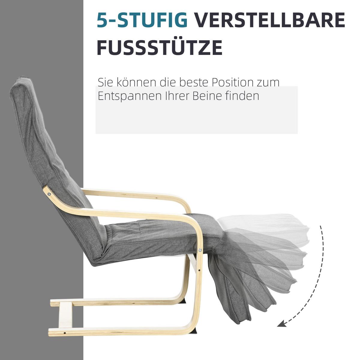RELAXSESSEL Schwingstuhl, Ruhesessel, Relaxstuhl mit Verstellbarem Fußteil - Grau, Kunststoff (94/100/66.5cm) - HOMCOM
