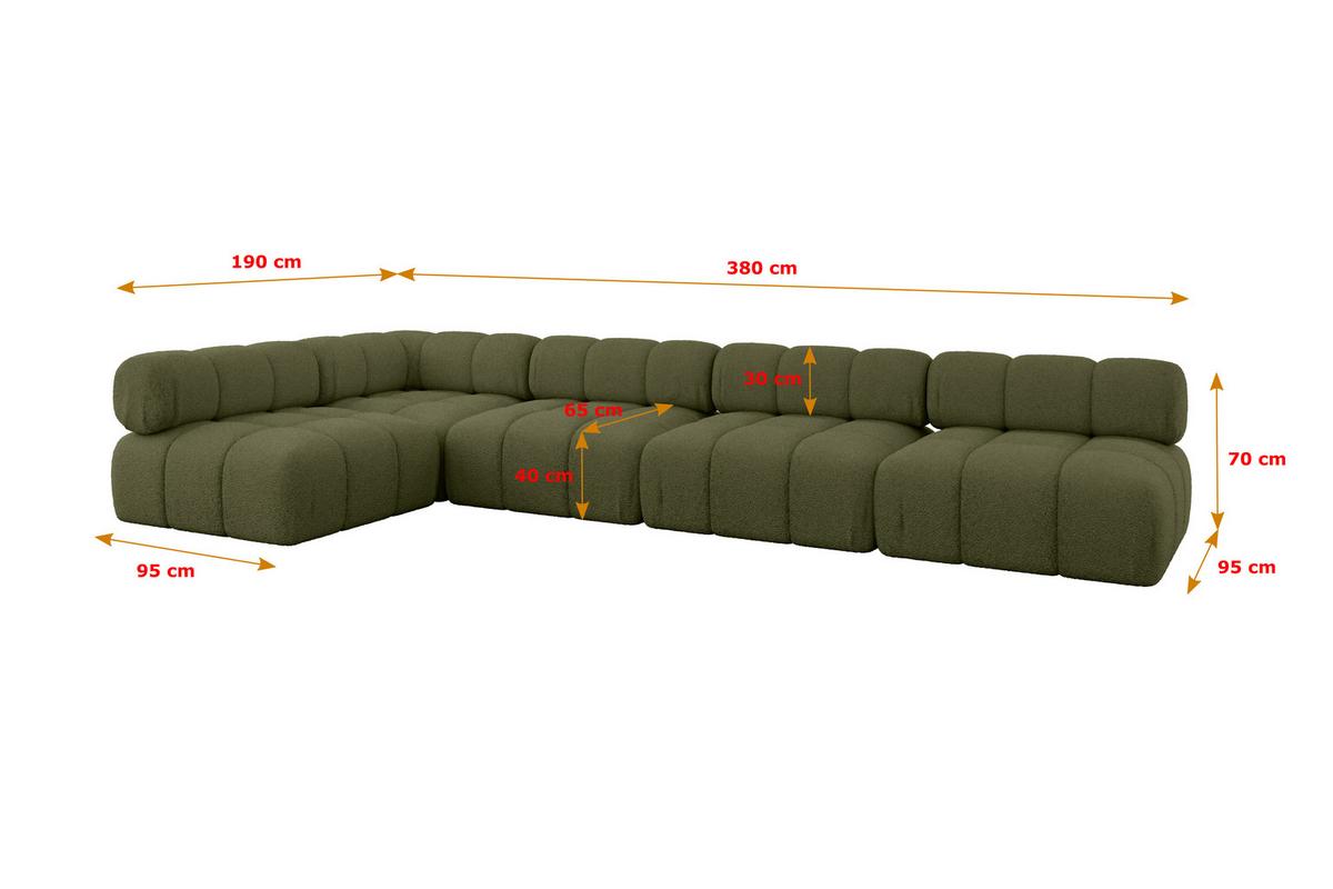 ECKSOFA modulares Sofa Samaro-L3 - 380x190x70 cm Grün Bouclé - Grün, Holzwerkstoff/Textil (380/190cm) - ALTDECOR