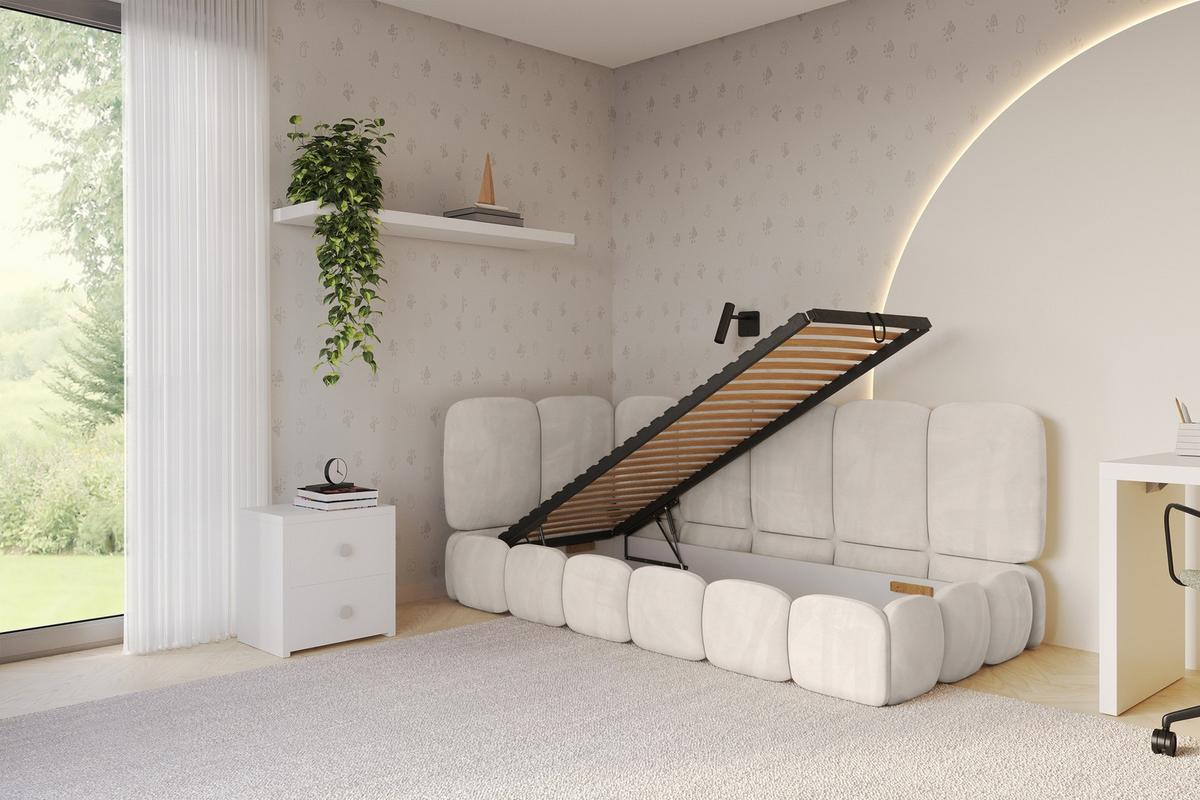 EINZELLBETT Jugendbett mit Bettkasten, Rechts - AVRY 100x200 Beige - Sandfarben/Beige, Holzwerkstoff/Textil (100/200cm) - ALTDECOR