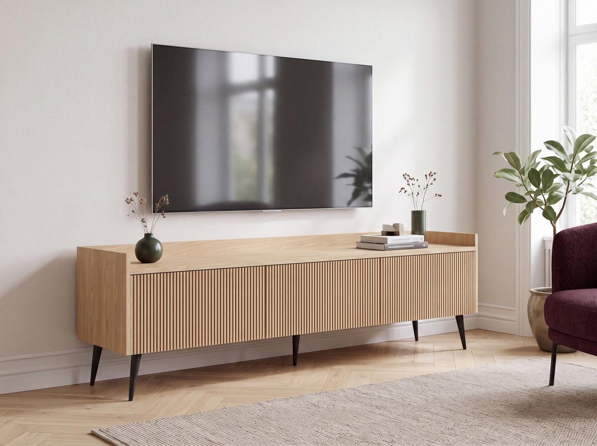 TV-LOWBOARD Arysa in Braun Walnuss Holzoptik 180/45/41 cm - Eichefarben/Schwarz, Holzwerkstoff/Metall (180/45/41cm) - WFL GROUP