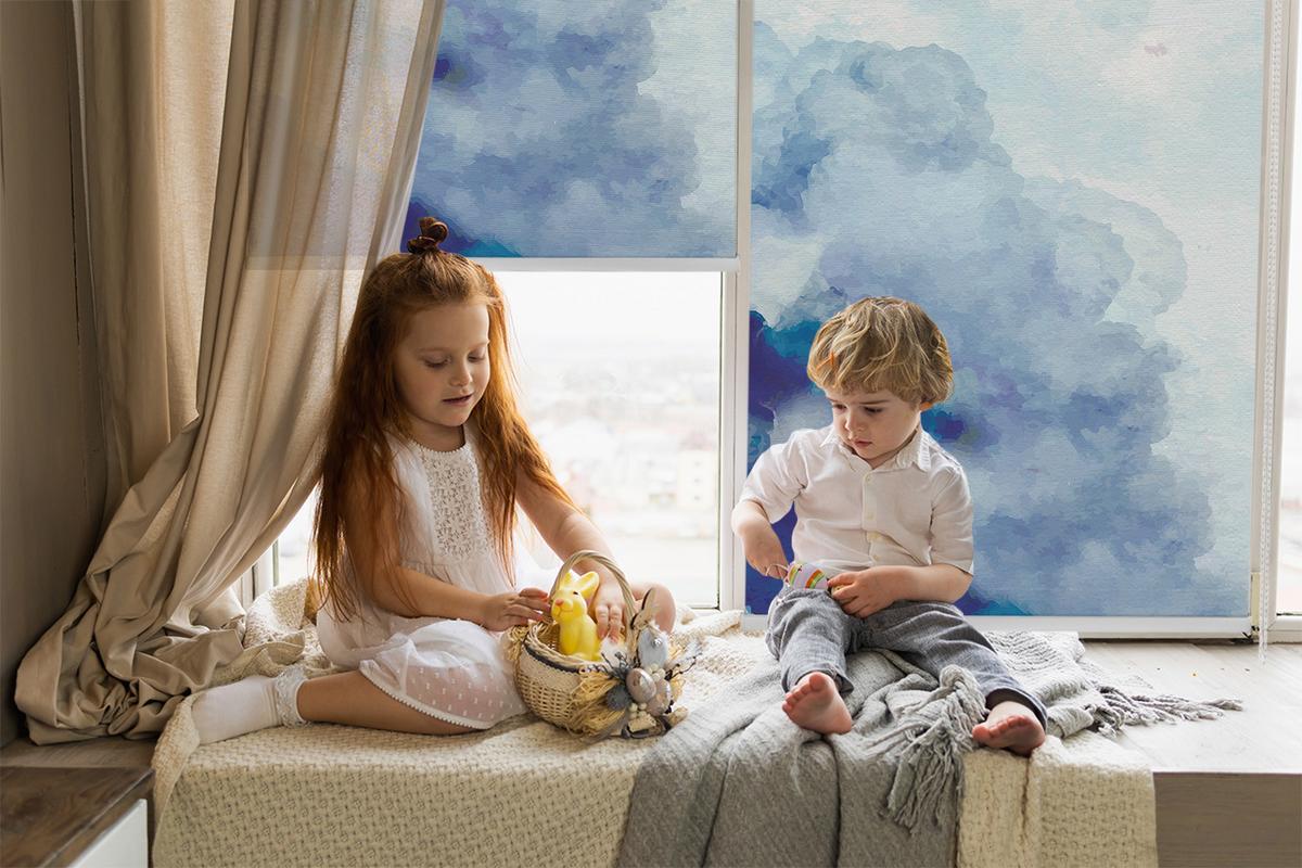 INNENROLLO - Fensterrollo - Rollo - 80x180 cm - Wolken - Blau, Kunststoff (80/180/0.5cm) - TULUP