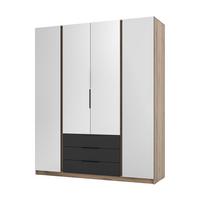 KLEIDERSCHRANK Nehir Eiche Evoke/Schwarz 200 cm - 4T3S Modern mit Schubladen und 4 Spiegeln - Eichefarben/Schwarz, Holzwerkstoff/Kunststoff (200/239/61.9cm) - AX Living