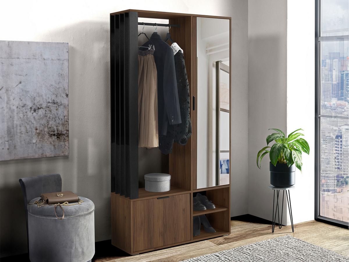 GARDEROBE Milo - Nussbaumfarben/Schwarz, Holzwerkstoff/Kunststoff (100/190/33cm) - MIRJAN24