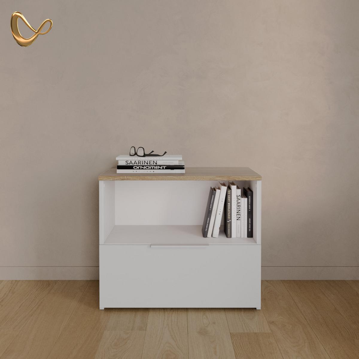 KOMMODE Piave Weiß/Sonoma mit klappe - Weiß/Sonoma Eiche, Holzwerkstoff (60/50/40cm) - Livinity®