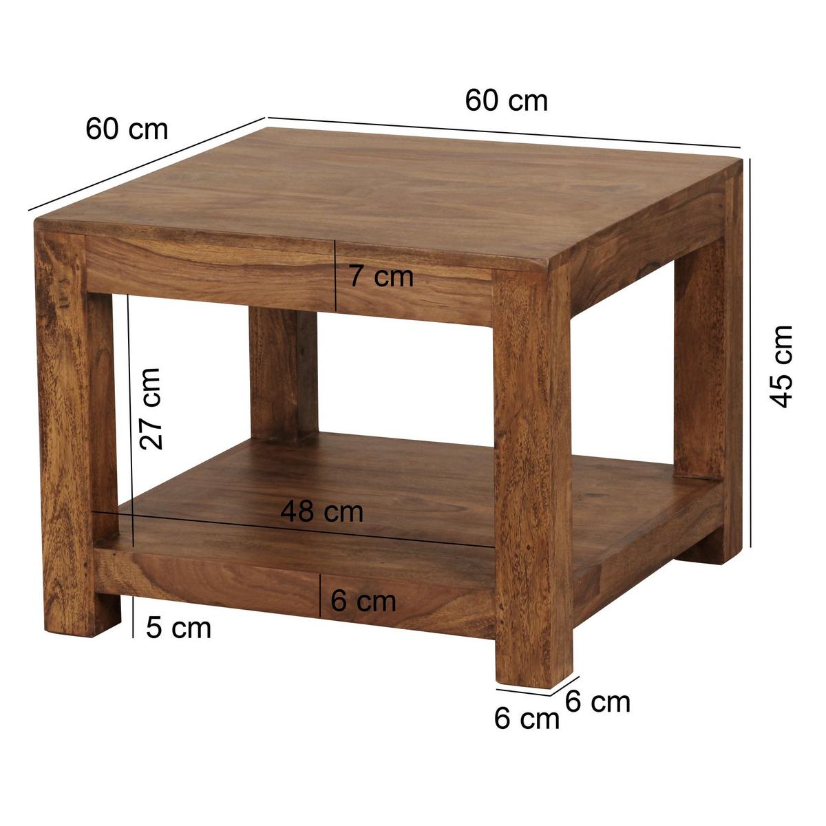 COUCHTISCH MUMBAI aus Massivholz – Landhausstil im kompakten Design, Dunkelbraun 60x60x45 cm - Dunkelbraun/Braun, Holz (60/60/45cm) - KADIMA DESIGN