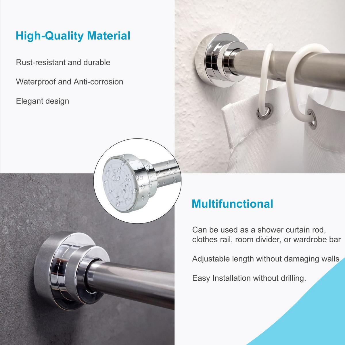 DUSCHVORHANGSTANGE ausziehbar 55 - 85 cm - Silberfarben, Metall (55cm) - Intirilife