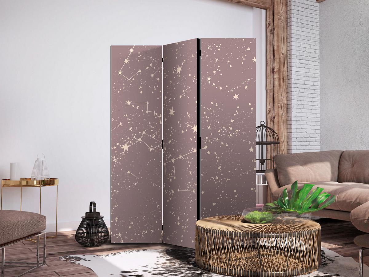 PARAVENT Akustik 3-tlg 135x172 cm Sterne im Boho Stil - Lila, Holz/Textil (135/172/3cm) - Muralo