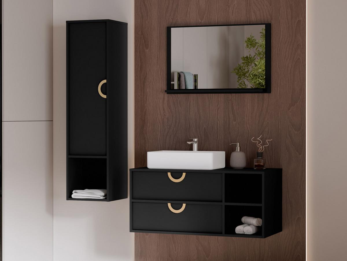 BADMÖBEL-SET 14 - Goldfarben/Schwarz, Holzwerkstoff/Metall (35/133/34cm) - MIRJAN24