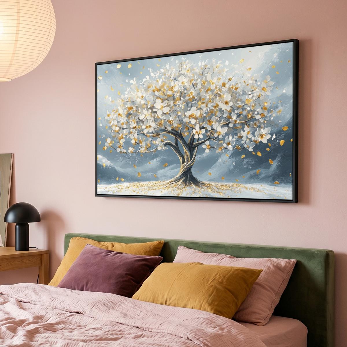 LEINWAND Bilder mit Rahmen - Baum - Winter - Baum des Lebens - Modern - Gold - 120x80 - Goldfarben, Textil (120/80cm) - MuchoWow