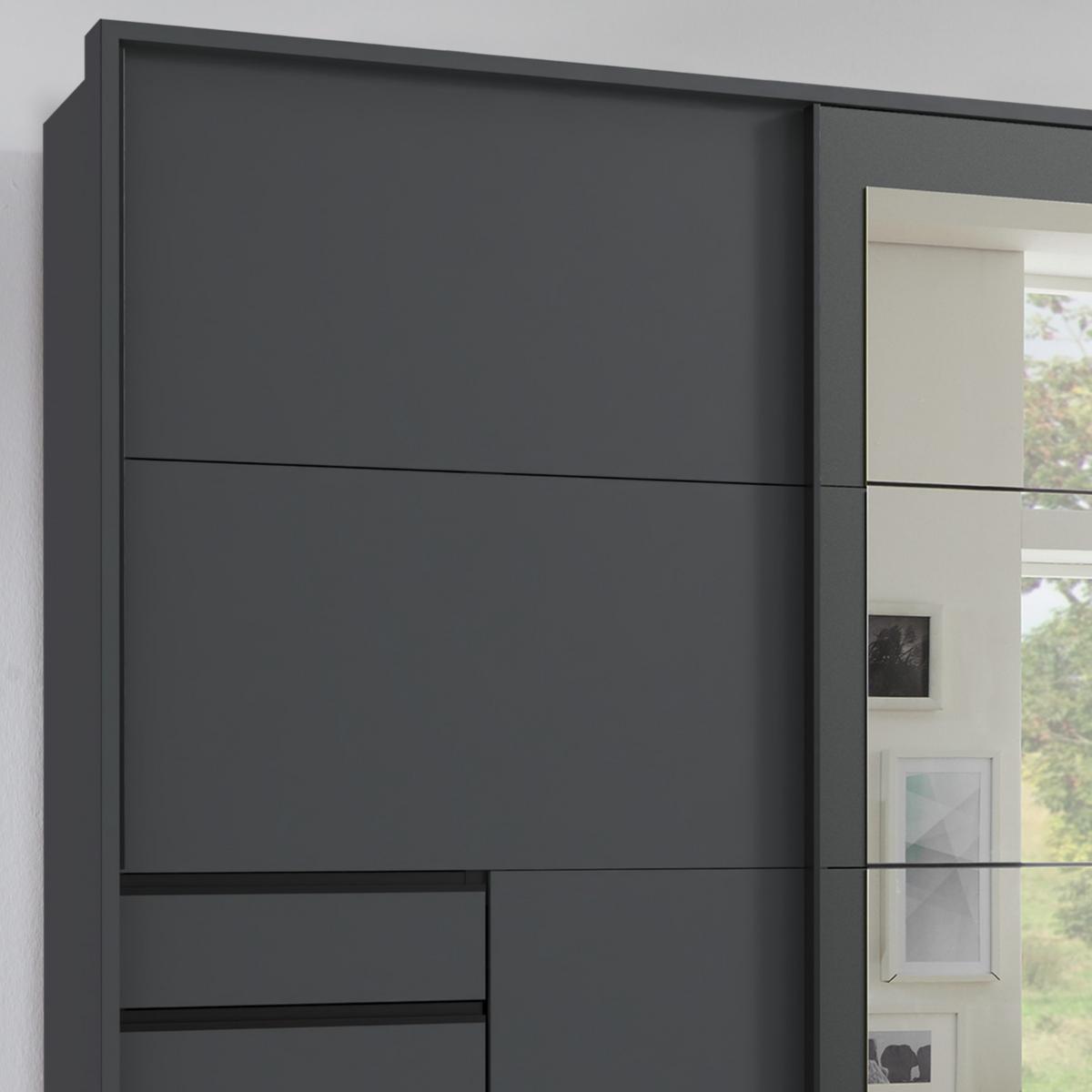 SCHWEBETÜRENSCHRANK 3-türig B273/H213/64 cm in Grafit mit Passepartout & Spiegel & Schubladen, Kleiderschrank inkl. Vollausstattung / 22504 - Blau/Graphitfarben, Holzwerkstoff/Metall (273/213/64cm) - luma-home