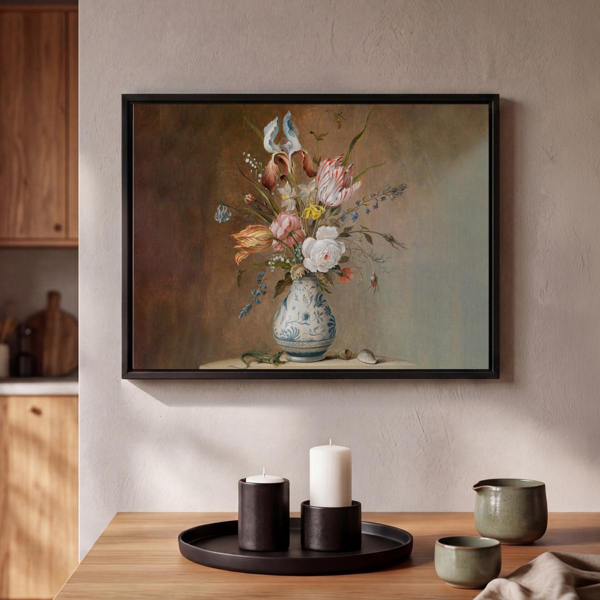 LEINWAND Bilder mit Rahmen - Alte Meister - Blumen - Balthasar van der Ast - 40x30 - Hellbraun, Textil (40/30cm) - MuchoWow