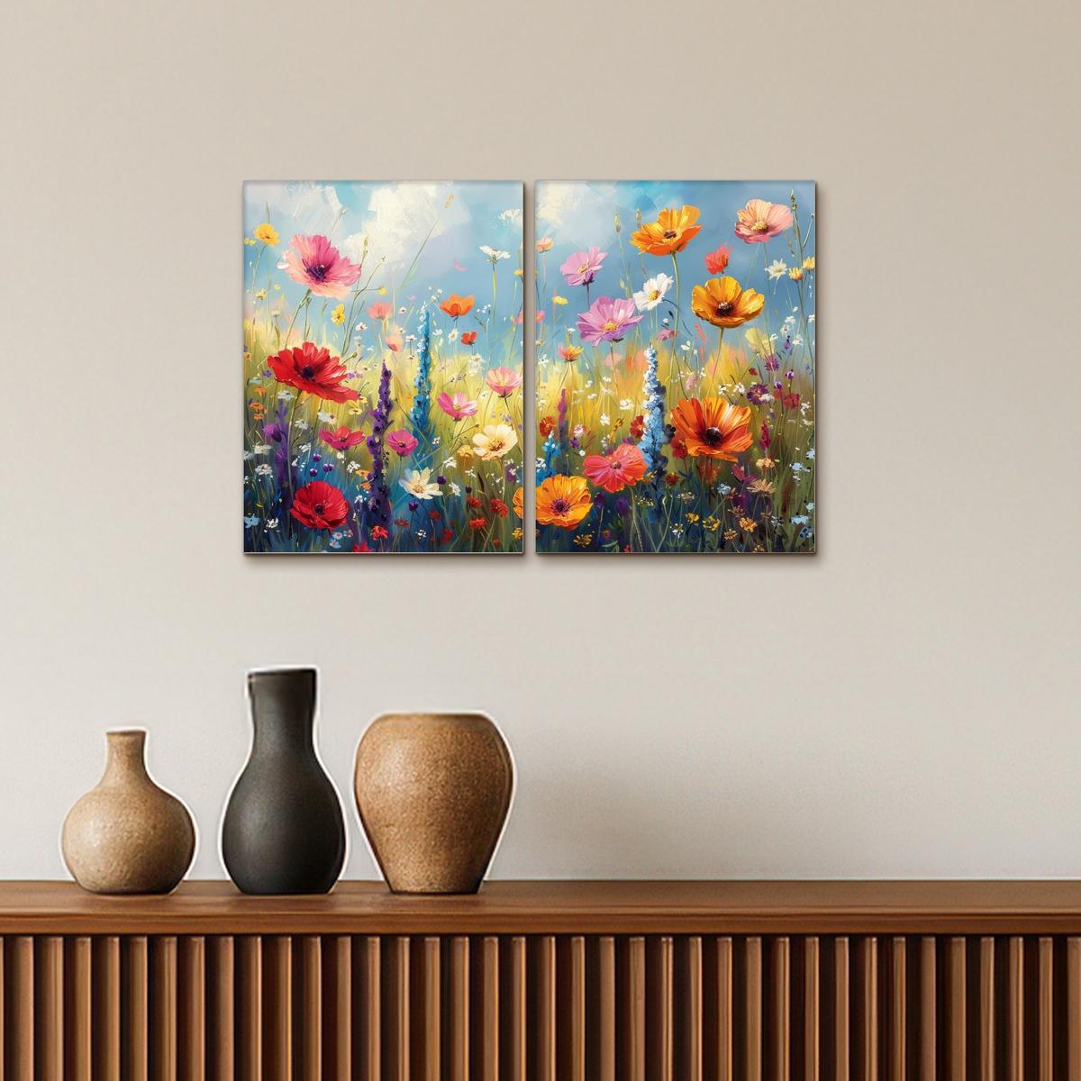 LEINWANDBILD 2er Set Blumen - Frühling - Farbenfroh - Sommerlich 60x40 cm - Orange, Textil (60/40cm) - MuchoWow