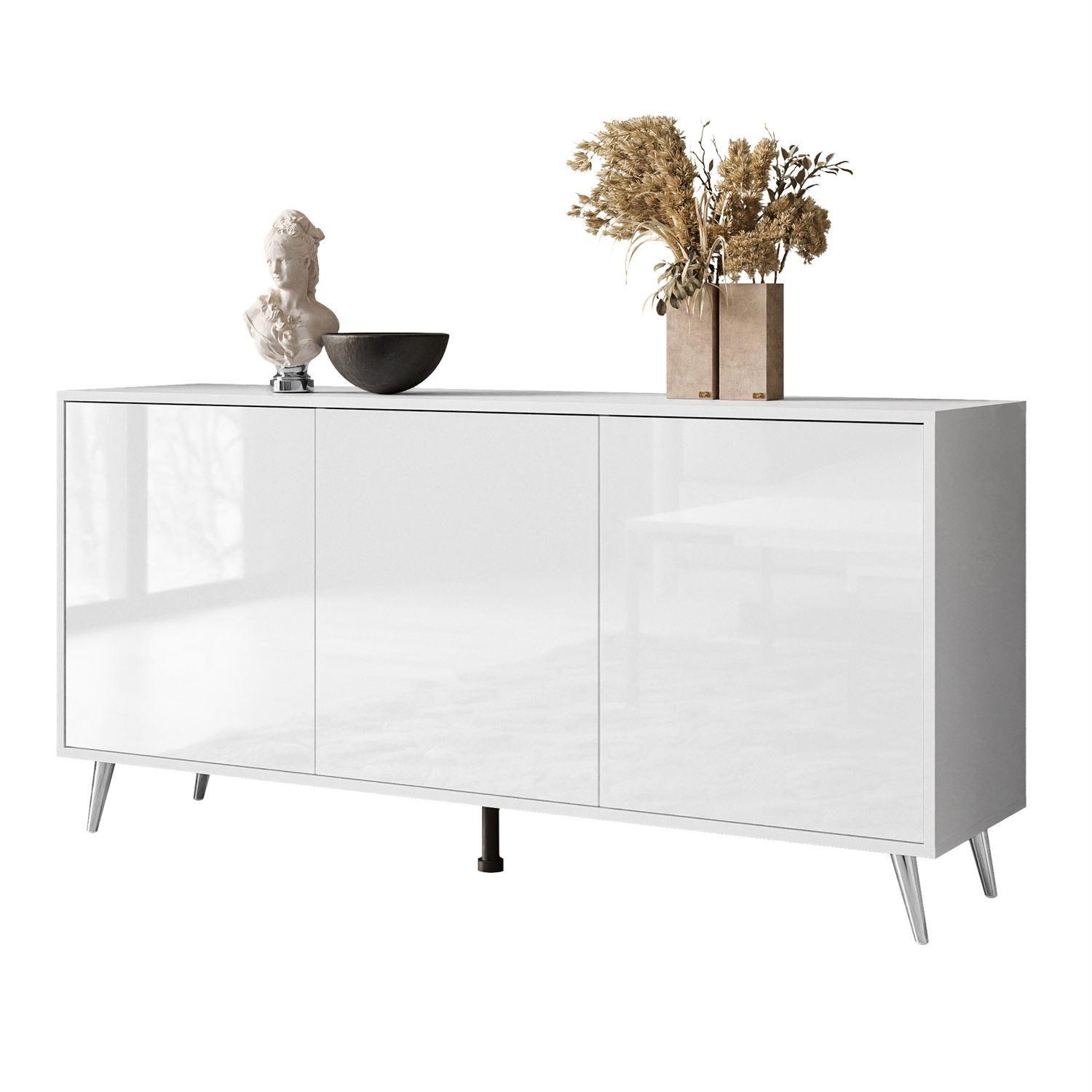 SIDEBOARDS SANAYI auf verchromten Beinen, Hochglanz Weiß/Verchromte Beine - Weiß, Holzwerkstoff (154/73/40cm) - Lookway