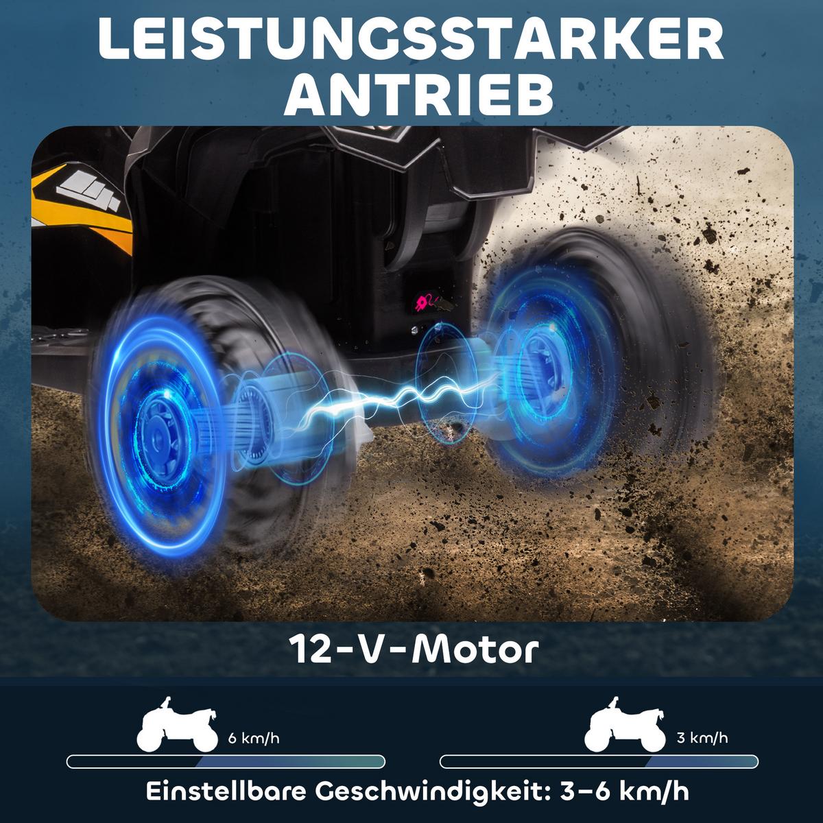 ELEKTRO Quad für Kinder, 12V Kinder Quad mit USB-Anschluss, Gelb - Gelb, Metall (83/53/55.5cm) - HOMCOM