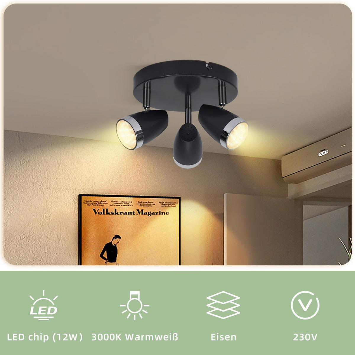 LED-DECKENSTRAHLER Leavens 3-flammig 60/15.5/19cm - Dunkelgrau, Metall (60/15.5/19cm) - Nettlife