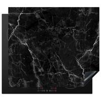 HERDABDECKPLATTE Marmor - Schwarz - Weiß - Textur - Marmoroptik Abdeckung Ceranfeld 59x51 cm - Silberfarben, Kunststoff (59/51/0.2cm) - MuchoWow