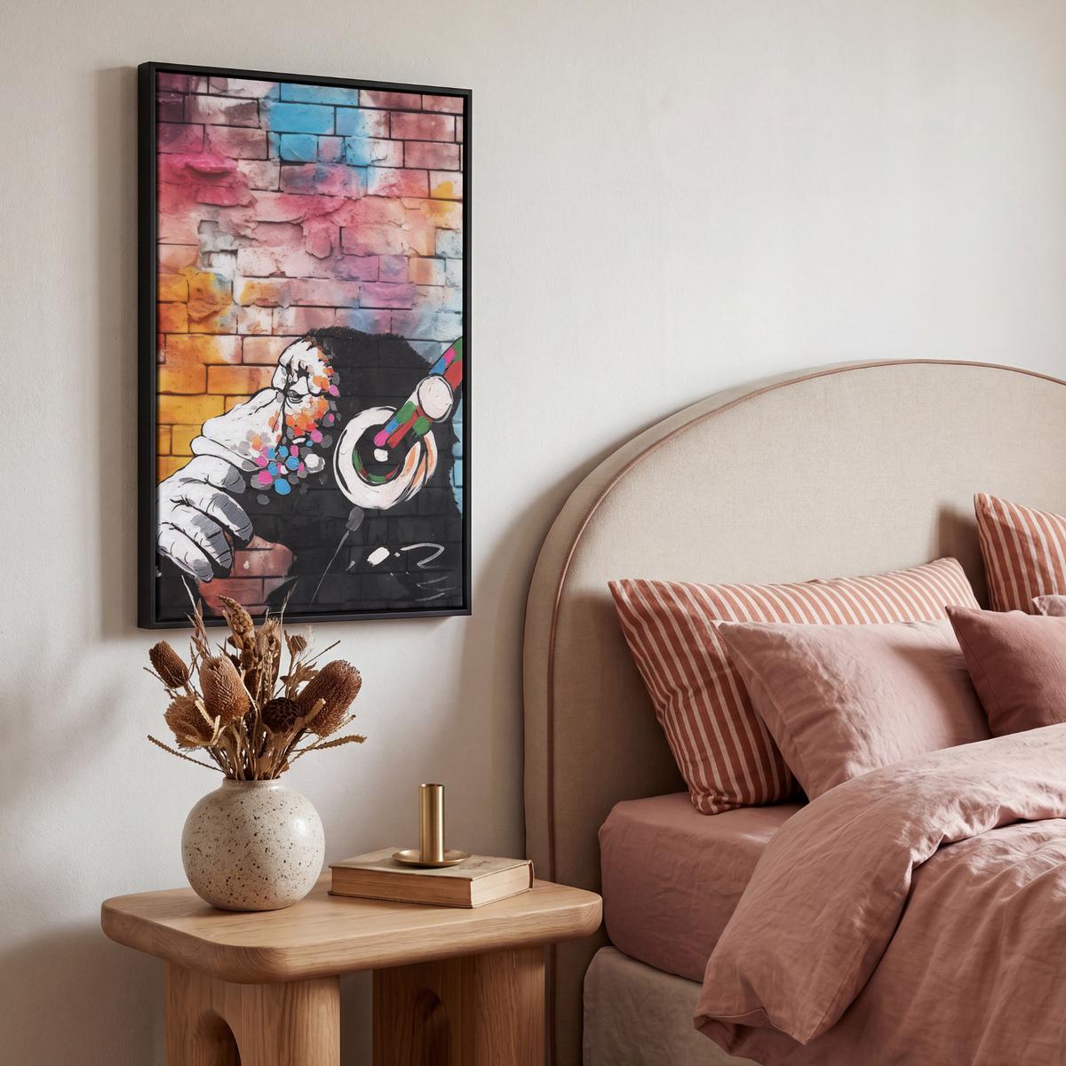 LEINWAND Bilder mit Rahmen - Affe - Graffiti - Musik - 40x60 - Multicolor, Textil (40/60cm) - MuchoWow