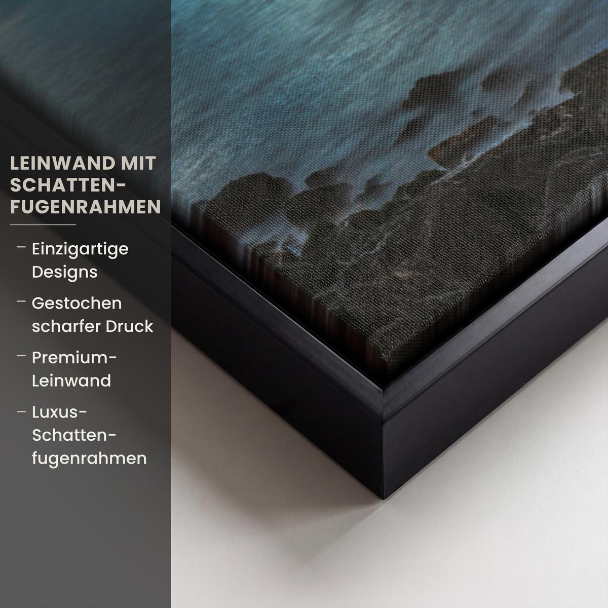LEINWAND Bilder mit Rahmen - New York - Skyline - Stadt - Blau - 100x70 - Blaugrau, Textil (100/70cm) - MuchoWow