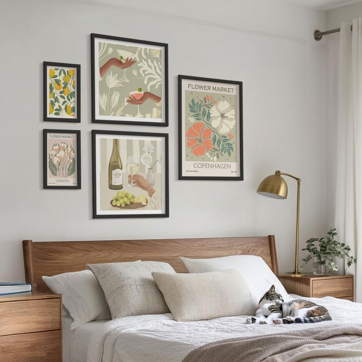BILDER SET 5er Set - 50x50 cm & 20x30 cm & 40x60 cm Schwarzer Rahmen - Blumenmotive Rosen Paris - Schwarz, Kunststoff (40/60cm) - TULUP